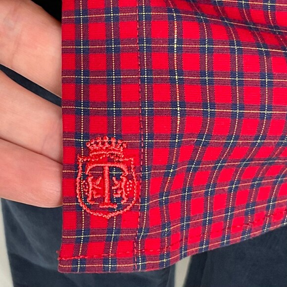Talbots Red Check Shirt Sz 2P Wrinkle Resistant Shimmering Button Front Holiday - Picture 5 of 6